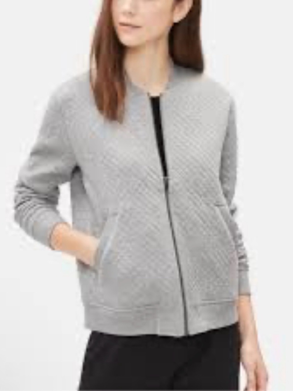 Eileen Fisher Heather Gray Quilted Bomber Jacket Size XL